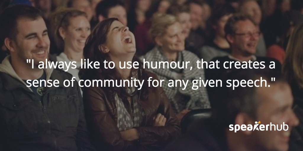 Agnes Uhereczky likes using humour, because it creates a sense of community for any given speech. Agnes Uhereczky: likes using humour, because it creates a sense of community for any given speech.
